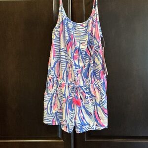 Lilly Pulitzer Kids Blue and Pink Tropical Romper